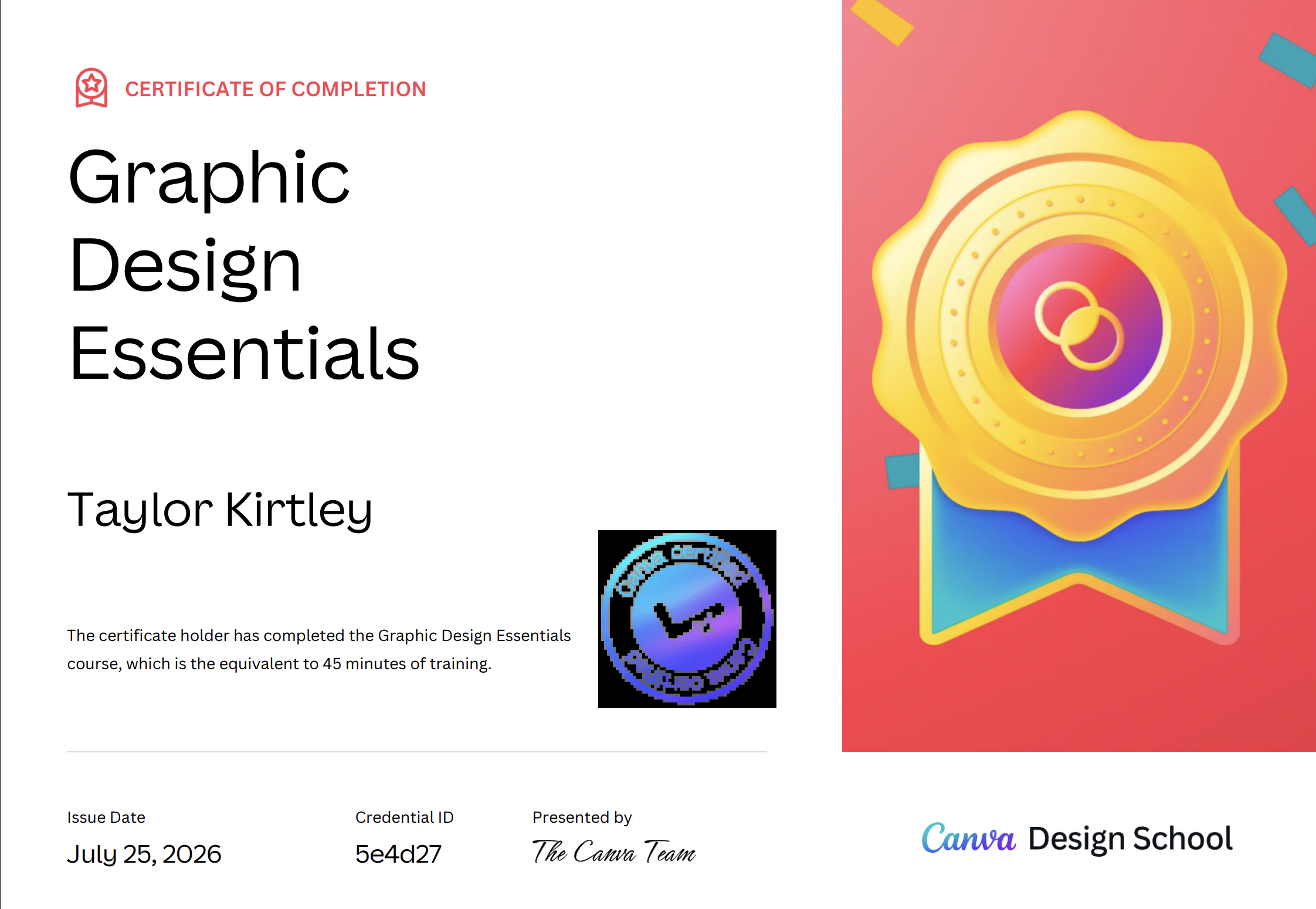 Certificate for Graphic Design Essentials. Virtual Assistant
